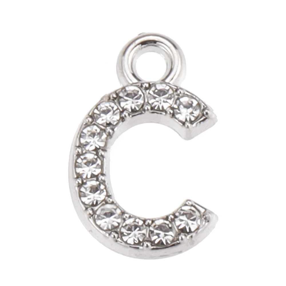 10/26pcs Silver Color Alloy Crystal Mini Alphabet 26 Letter Charms Pendants for Women Necklace Earring Jewelry Accessories - 