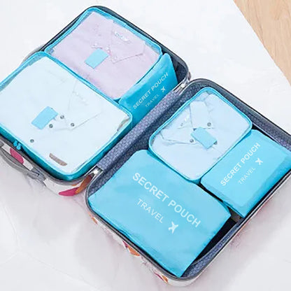 6 Pcs/Set Pink/Blue/Grey Travel Storage Bag Large Capacity Waterproof Luggage Clothing Underwear Storage with Zipper - 6pcs b