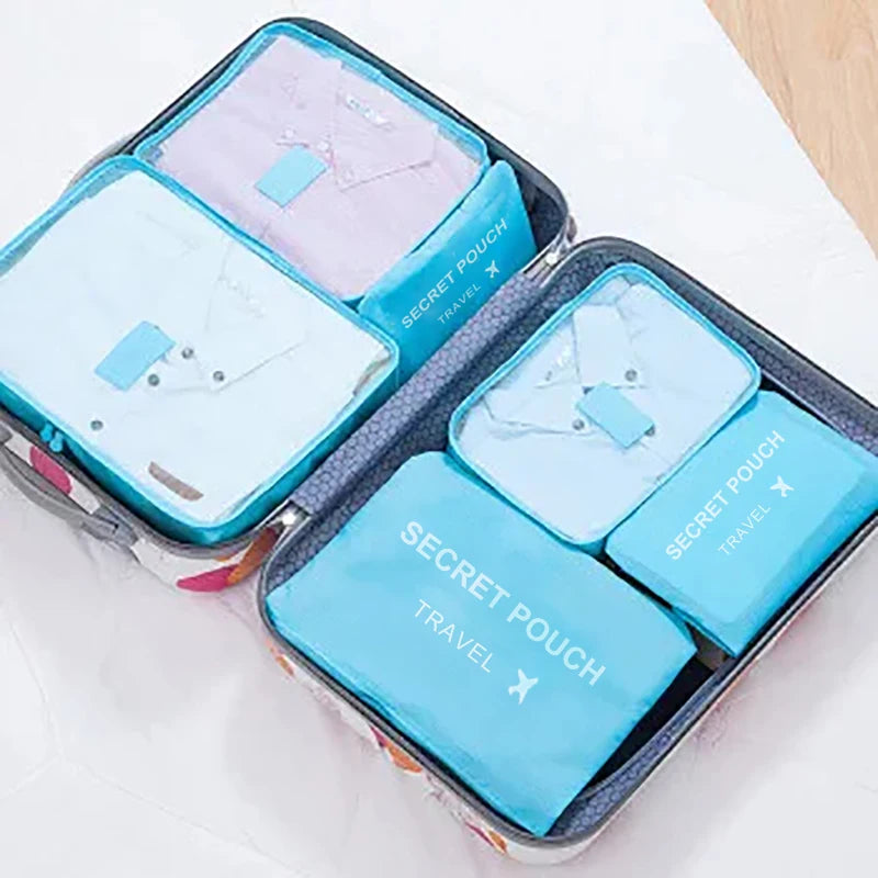 6 Pcs/Set Pink/Blue/Grey Travel Storage Bag Large Capacity Waterproof Luggage Clothing Underwear Storage with Zipper