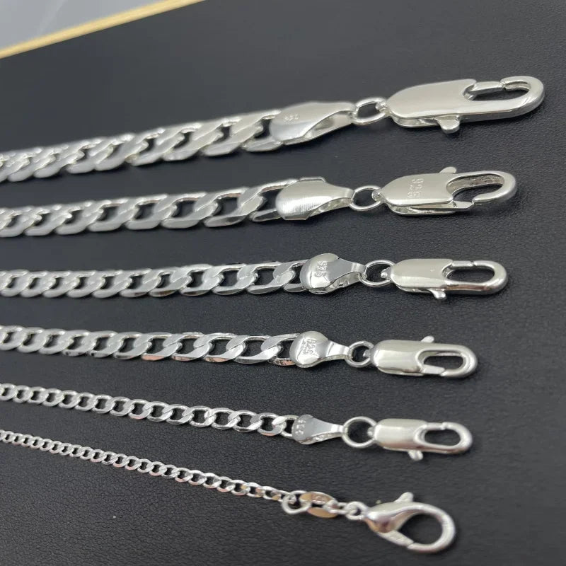 Men's 925 Sterling Silver Necklace 2/4/6/8/10/12MM 40-75cm Face Chain Necklace Lobster Clasp Men Women Engagement Jewelry Gif