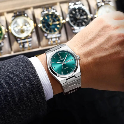 POEDAGAR Luxury Men's Watches Waterproof Luminous Date Week Men Watch Stainless Steel Casual Fashion Quartz Man Wristwatch Re