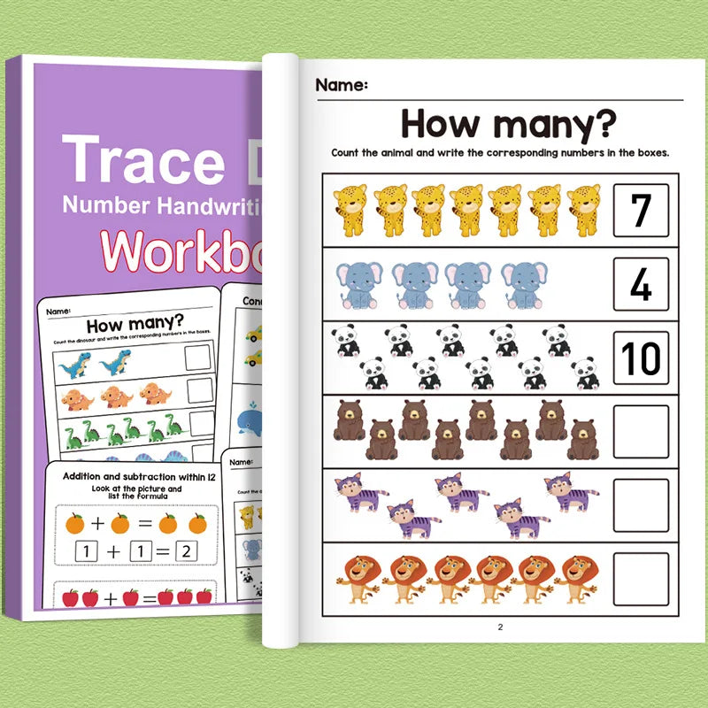 Interactive Math Workbook - Counting, Addition, and Subtraction Within 10, Number Relationships Activities - Visual Learning 