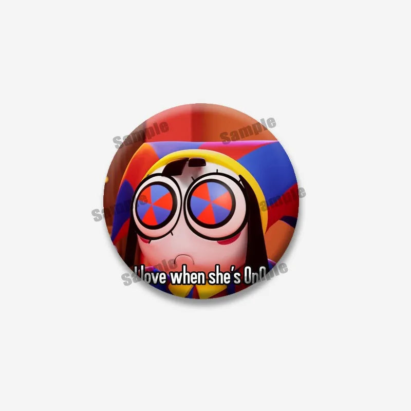 Creative Funny P-Pomni Enamel Pins Cute Cartoon Character Round Brooch DIY Backpack Jacket Collar Badge Jewelry Gifts for Fri