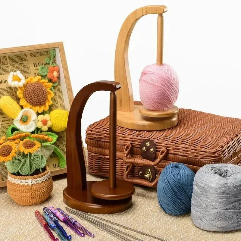 Wooden Yarn Holder Spinning Knitting Tools Crochet Yarn Holder Rotating Magnetic Thread Spool Wool Ball Winder Rotation Spinn