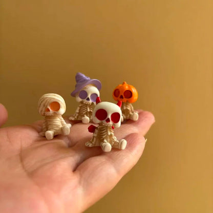 4Pcs Halloween Mini Figurines Set, Spooky Resin Decor with Pumpkins Ghosts Skulls for Party Home Garden Decoration