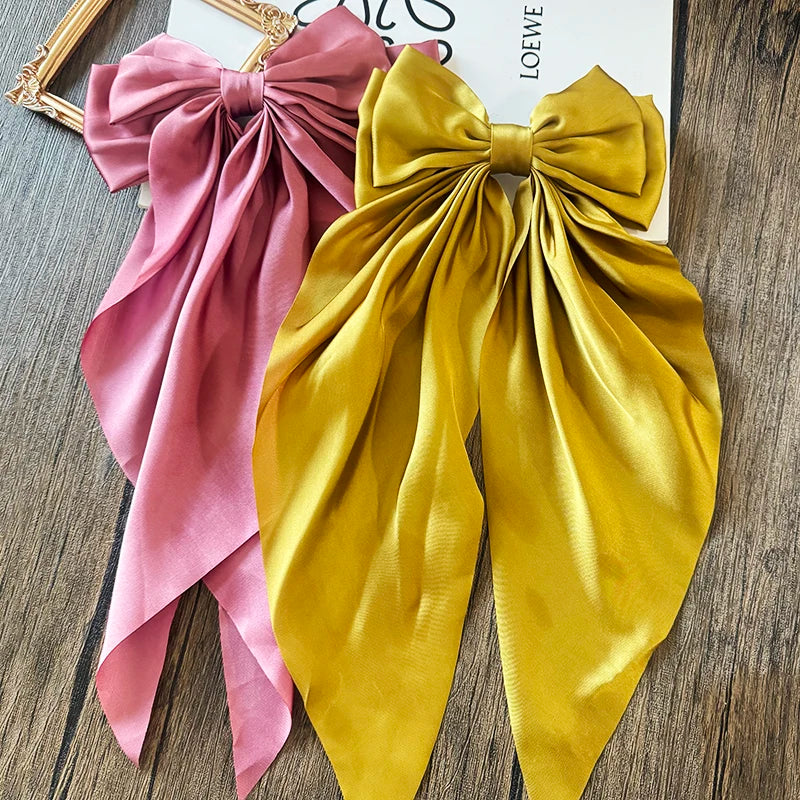 Bow Ribbon Hair Clip for Women Bowknot Barrettes Girls Solid Stain Spring Ponytail Clip Headband Hair Accessories Headwear Gi