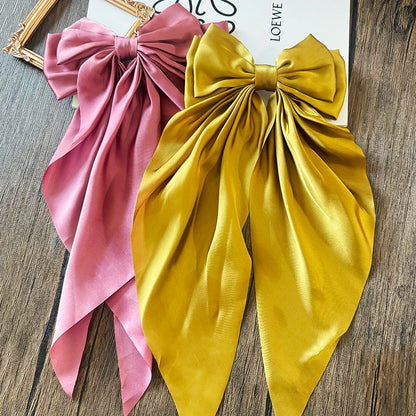 Bow Ribbon Hair Clip for Women Bowknot Barrettes Girls Solid Stain Spring Ponytail Clip Headband Hair Accessories Headwear Gi