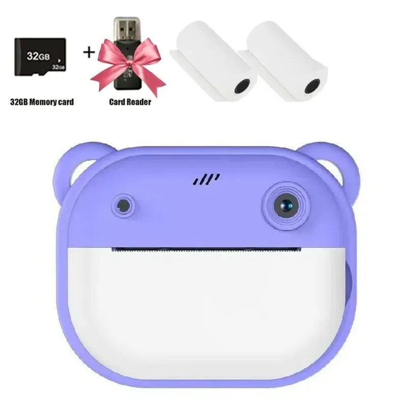Children Digital Camera Instant Print for Kids Thermal Print Camera Instant Photo Printing Camera Video Toys+32G Memory Card 