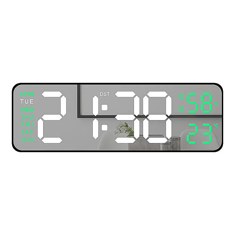 9 Inch Large Digital Wall Clock USB Powered TEMP Humidity Week Auto Dimmer DST Table Clock 12/24H Electronic LED Alarm Clock 