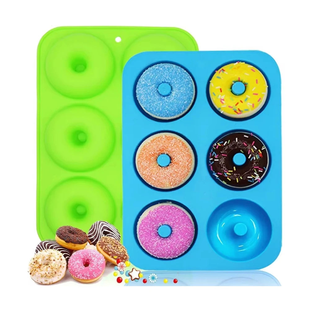 Heat Resistant Silicone Donut Mold for 6 Doughnuts Food Grade Silicone Bagels Pan for Baking Non Stick Mini Cupcake Mould - B
