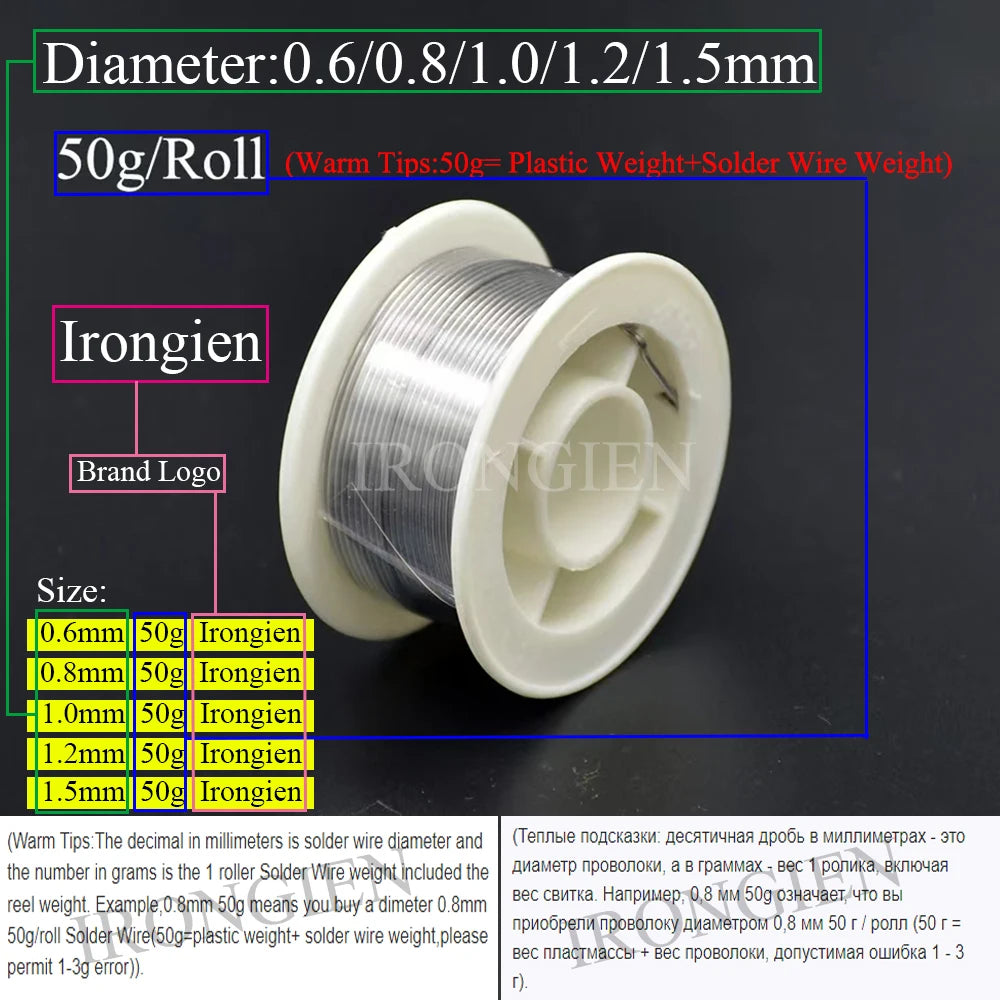Irongien High Purity Soldering Wire 8g50g/Roll Mixed Tin Rosin Core Dia 0.6-1.5mm Solder Welding Wire For Electrical Solderin