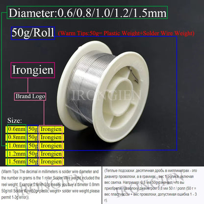 Irongien High Purity Soldering Wire 8g50g/Roll Mixed Tin Rosin Core Dia 0.6-1.5mm Solder Welding Wire For Electrical Solderin