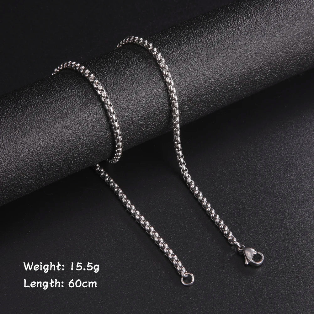 Skyrim Fashion 60cm Long Box Chain Necklace Men Stainless Steel Black Gold Color Link Chains Basic Punk Jewelry