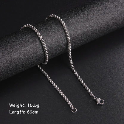 Skyrim Fashion 60cm Long Box Chain Necklace Men Stainless Steel Black Gold Color Link Chains Basic Punk Jewelry - Box Chain S