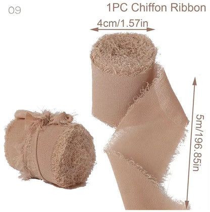5m/Roll Frayed Silk Ribbon Edged Wrinkle Chiffon Handmade Ripped Wedding Party Flower Bouquet Gift Packing Decorations DIY Cr