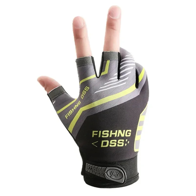 Fishing Gloves for Men Summer Fishing Road Sub Sunscreen and Anti Slip Ice Silk Breathable Thin Three Finger Gloves