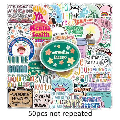 50 Pcs Mental Health Journal Stickers - Inspirational Creative English Text Graffiti, Waterproof RecordingYourLife Store