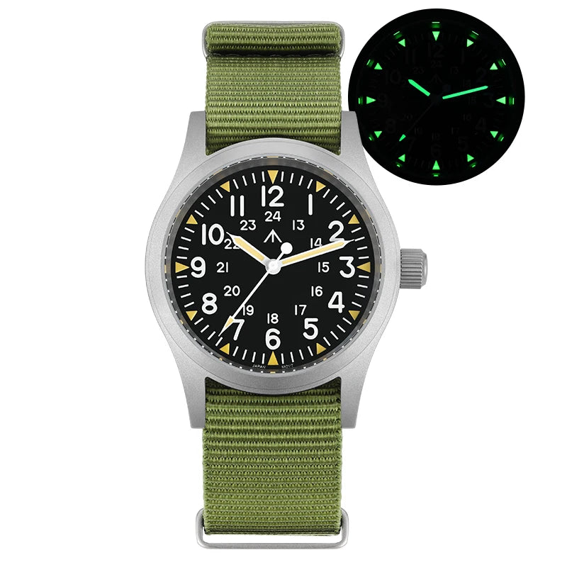 Militado ML05 Vintage Watch VH31 Sweep Second Movement Domed Sapphire Crystal With High Clear AR Coating Luminous 38mm Watche