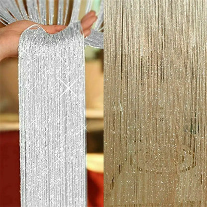 IPCS Tassel Window Curtains Shining Screen Panel Hanging Beaded Curtains Glitter String Curtain Door Fly Screen Party Decorat