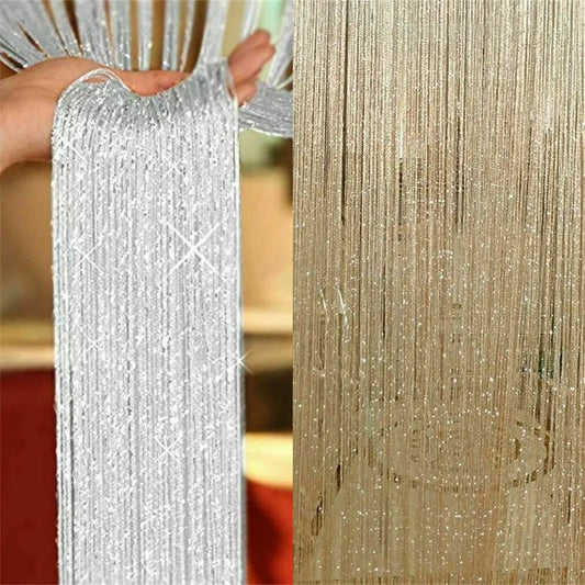 IPCS Tassel Window Curtains Shining Screen Panel Hanging Beaded Curtains Glitter String Curtain Door Fly Screen Party Decorat