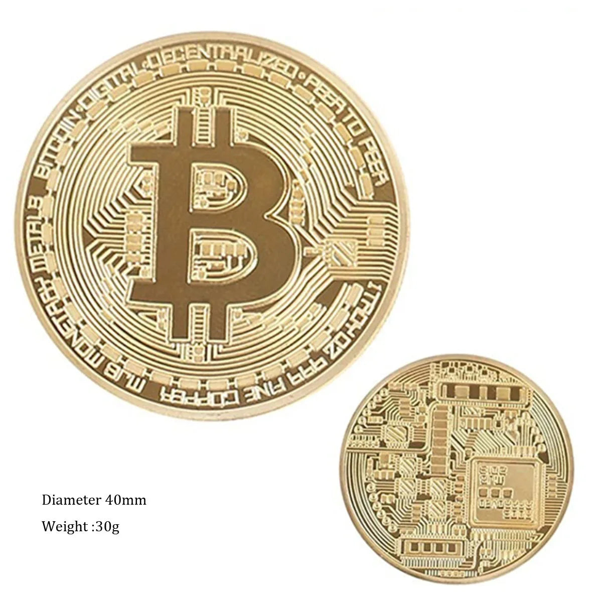 Physical Gold Plated Bitcoin Commemorative Coin Cascius Metal Antique Replica Collectible Art Gift