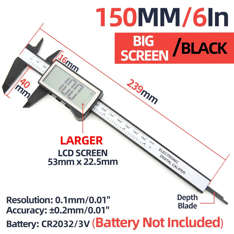 Electronic Pachometer Digital Caliper Vernier Calipers Micrometer Ruler Carbon Fibre Plastic Gauge Measuring Tools Instrument