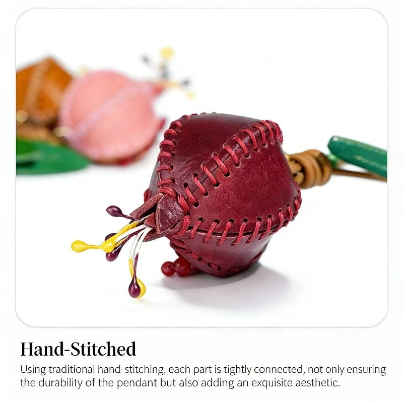 Handmade Vegetable Tanned Leather Pomegranate Keychain Fruit Bag Charm Cute Purse Pendant Car Mirror Accessories For Women Gi