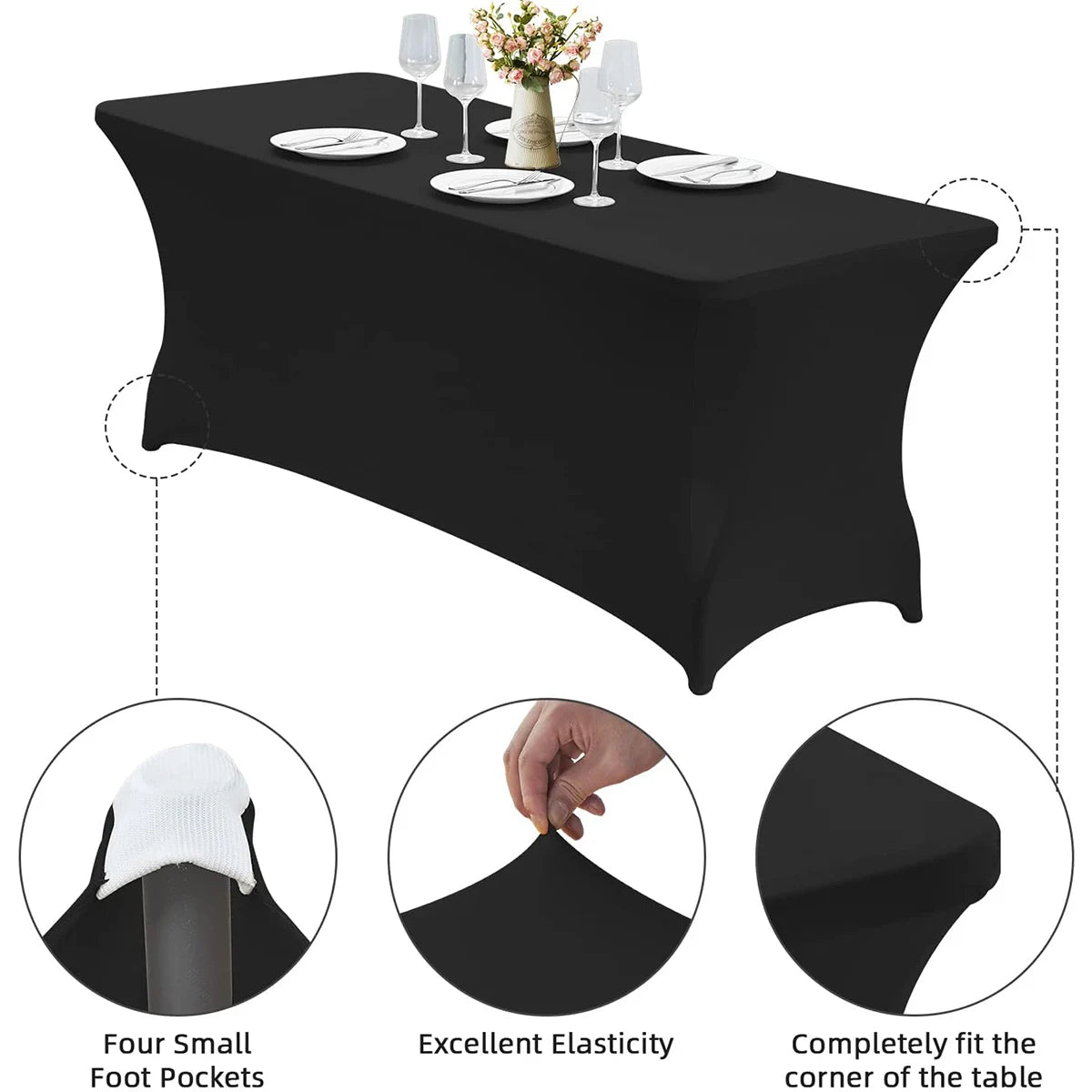 Spandex Tablecloth Tight Fitted Washable and Wrinkle Resistant Stretch Rectangular Patio Table Cover for Event Wedding Partie