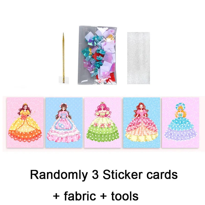 3-12pcs Sticker Cards Fabric Art Craze Poke Caft Toys Creative Puzzle Puncture Painting Poking Princess Dressing Game Childre