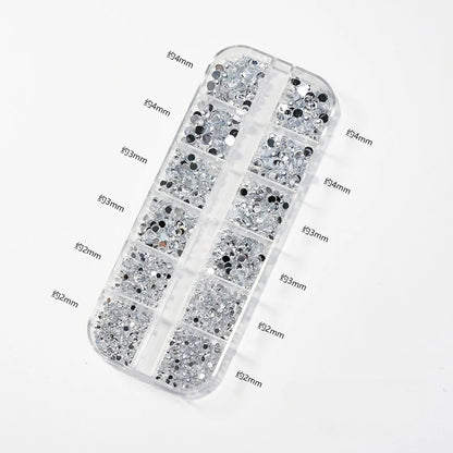 12 Grids Mixed Size Acrylic Flatback Rhinestones, 2/3/4mm Shiny Crystal Look Gems DIY Manicure Decor Charms