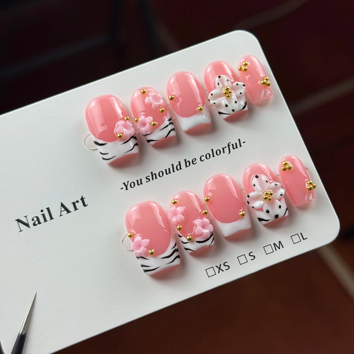 10pcs high-end Pink girlish style, hand-painted three-dimensional carvings, decorated with small gold beads handmade French T