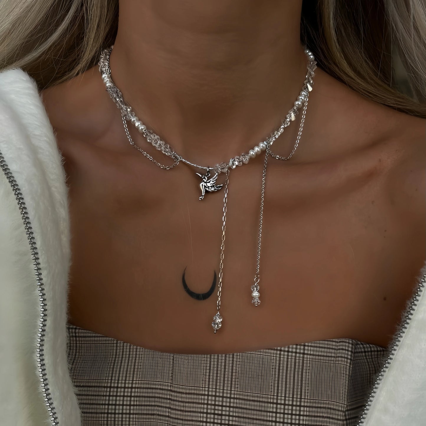 New Irregular Choker Vintage Tassels Zircon Heart Pendant Necklace For Women Female Geometric Baroque Transparent Crystal Cha
