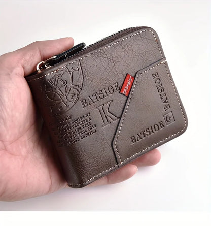 Men's Wallet Made of PU Wax Oil Skin Purse for Men Coin Purse Short Male Card Holder Wallets Zipper Around Money Coin Purse -