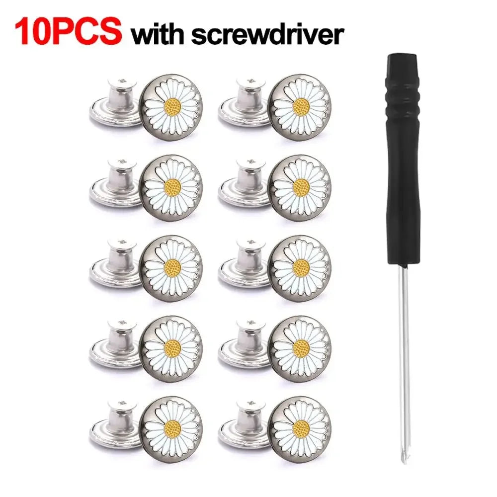 10Pcs Metal Jeans Buttons 17mm Replacement No-Sewing Screw Button Repair Kit Nailless Removable Jean Buckles Clothing Pants P