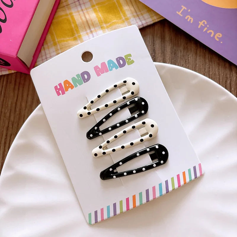 Rhinestone Vintage Polka Dot Star Hair Clips Set Japanese Sweet Girlish Heart Geometric Flyaway BB Clips Kids Versatile Hairp