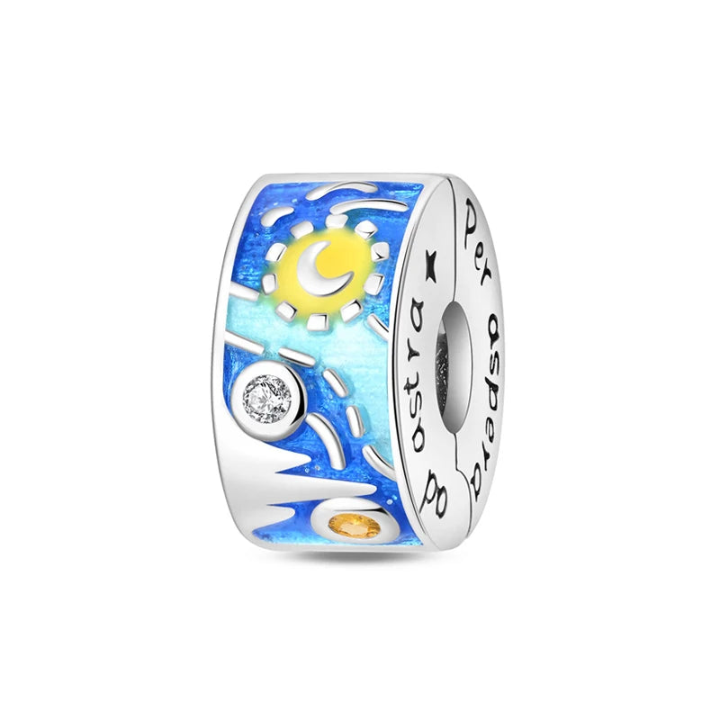 925 Sterling Silver Charms Fit Original Bracelets Star Moon Sun Spaceman Pendant Beads DIY Women Necklaces Jewelry - 36