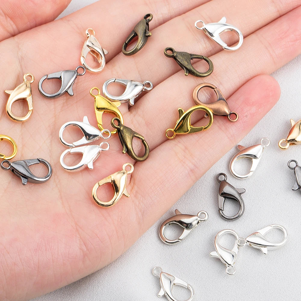 100pcs 10/12mm Alloy Lobster Clasps for DIY Handmade Chain Necklace Bracelets Pendants Jewelry Making Accessories