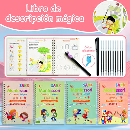 4 Booksset Notebook Spanish Sketchbook Montessori Calligraphy Magic Book Copybook Handwriting Early Learn