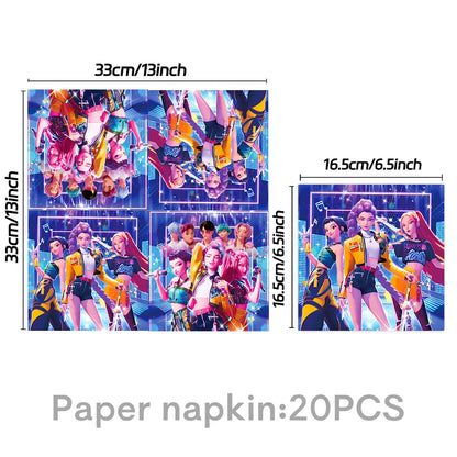 K Pop Birthday Party Decoration Tableware Set - Napkin Tablecloth Banner Paper Plates Slap Bracelets Stamps Baby Shower Suppl
