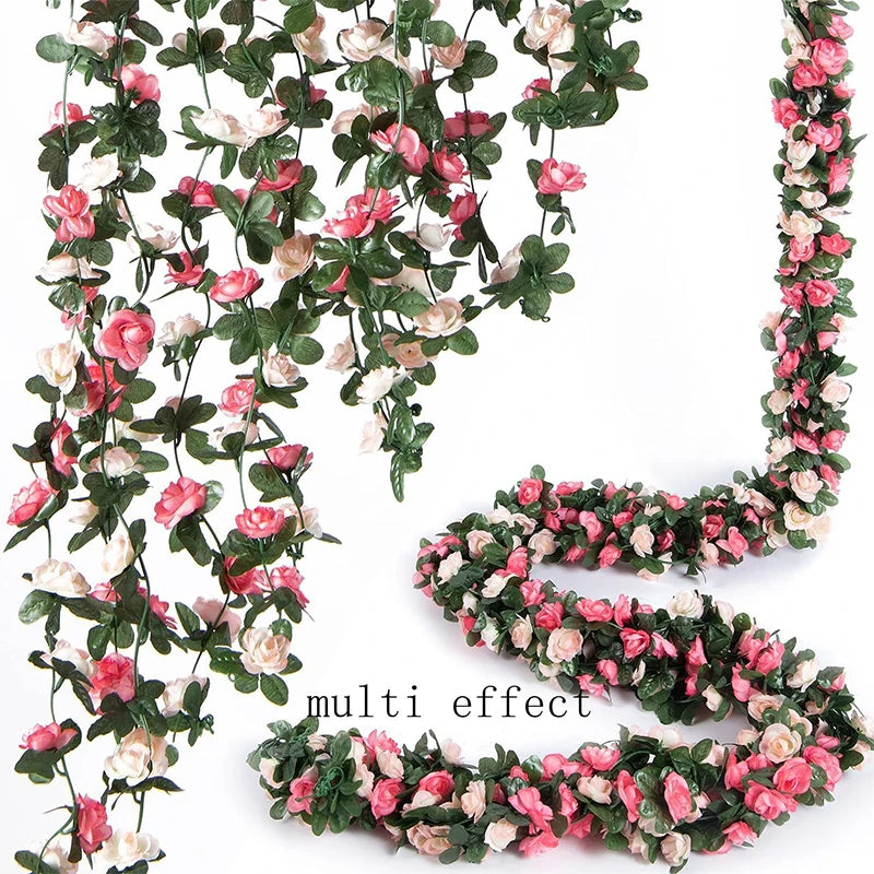 250CM Artificial Rose Flowers for Wedding Home Room Decoration Autumn Garden Outdoor Arch Christmas Rattan DIY Fake Plants Vi