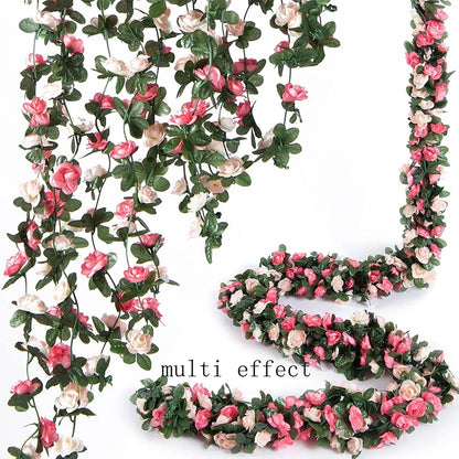 250CM Artificial Rose Flowers for Wedding Home Room Decoration Autumn Garden Outdoor Arch Christmas Rattan DIY Fake Plants Vi