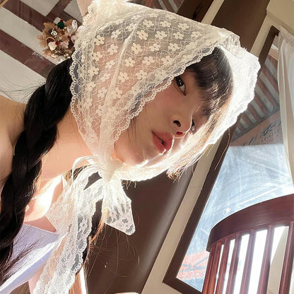 Lace Flower Elegant Temperament Lace Female Flower White Sweet Triangle Scarf Thin Breathable Ribbon Artistic Style Travel Ph