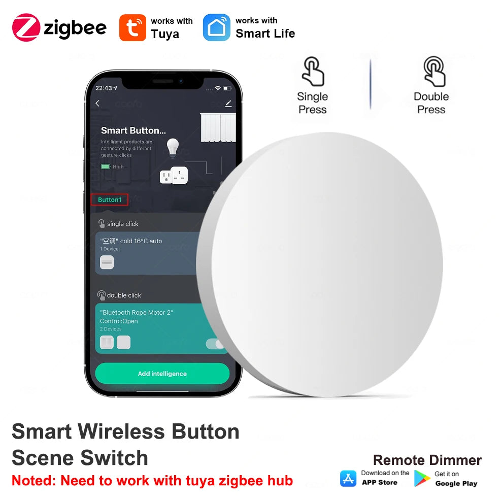 Tuya ZigBee Button Scene Switch Push Button Intelligent Linkage with Smart Device Automation Scenario Controller Battery Powe