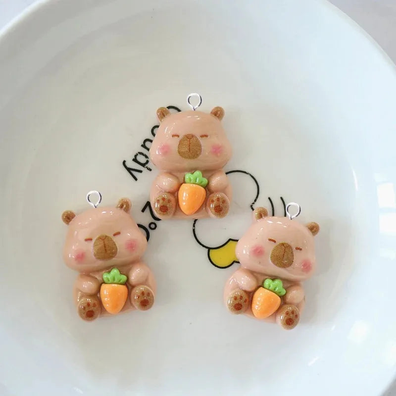 10pcs Cute Animals Capybara Resin Floating Charms Kawaii Fruit Grape Pendant Flatback for Jewelry Making Findings Diy Earring