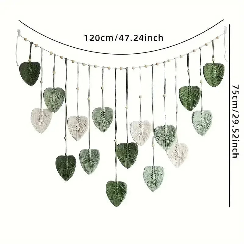 Boho Home Decoration, Macrame Tapestry Macrame Leaf Feather Wall Hanging Decor for Living Room Bedroom, Boho Wall Art Home De