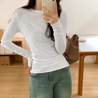 Spring Autumn T shirt Women Tops Solid Slim Fit Long Sleeve O Neck Tshirts Female Casual Streetwear Base Tees