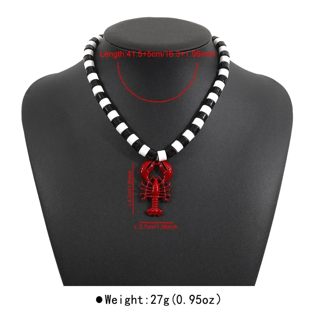Boho Handmade Lobster Earrings Stone Beaded Enamel Necklace Lobster Metal Shells Earring for Women Summer Beach Popular Jewel
