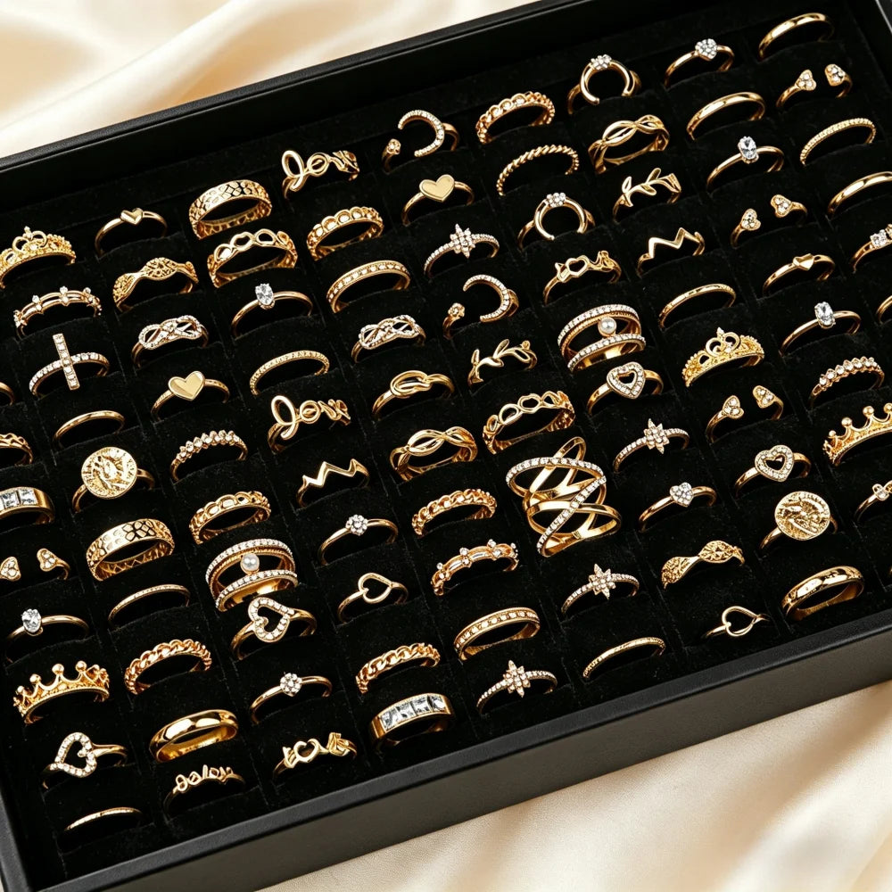 20/30/50Pcs/Lot Elegant Bohemia Heart Moon Rings Set For Women Mix Style Fashion Jewelry For Birthday Daily Wear