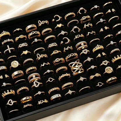 20/30/50Pcs/Lot Elegant Bohemia Heart Moon Rings Set For Women Mix Style Fashion Jewelry For Birthday Daily Wear