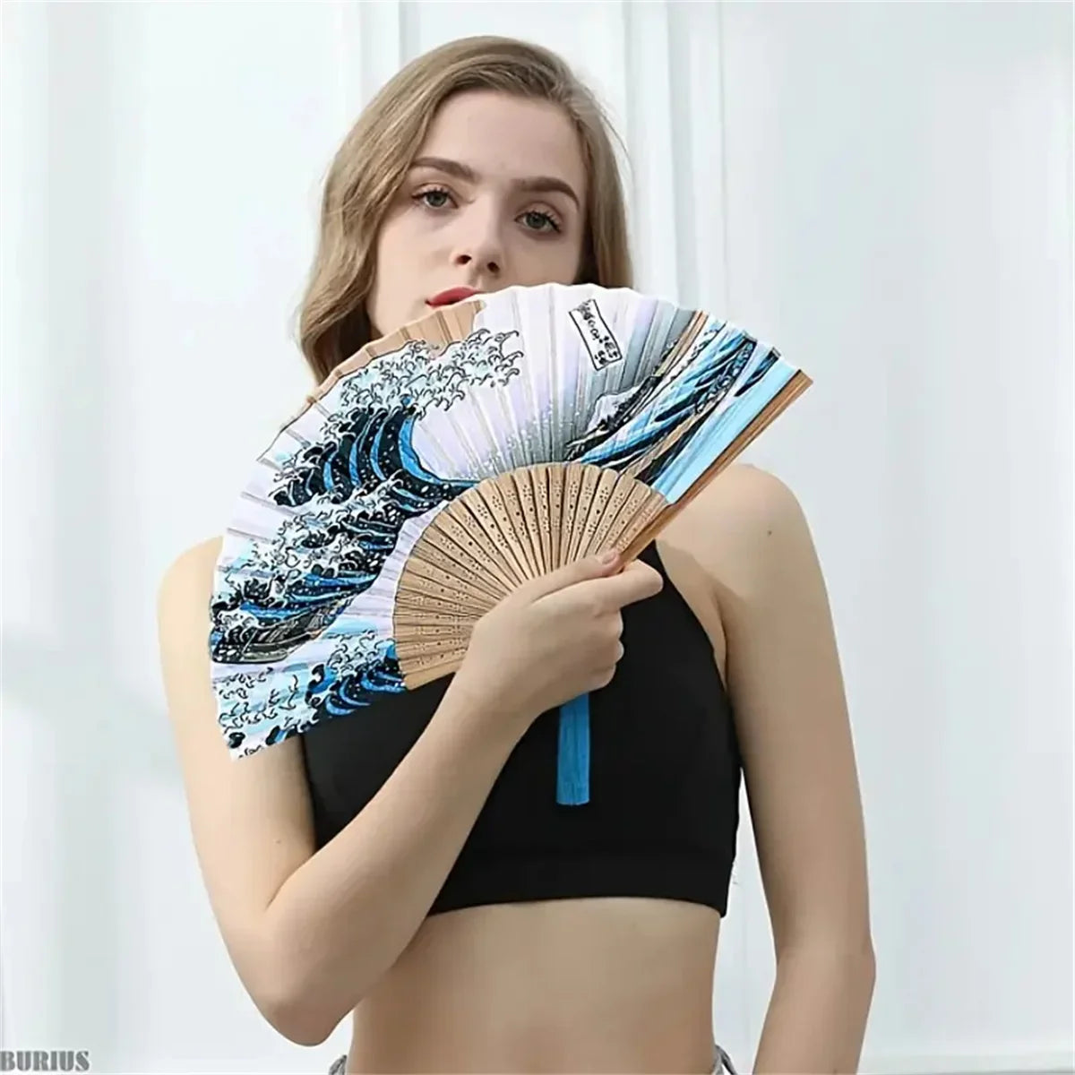 1pc, Japanese Folding Fan Handmade Decorative Kanagawa Wave Foldable Fan Handheld Vintage Hand Fans For Women Portable Foldin